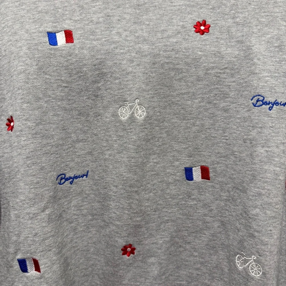 Talbots Gray Sweatshirt with Red, White & Blue Embroidery French - Picture 2 of 4